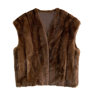 Cappotto 2025 <span class=keywords><strong>di</strong></span> lusso invernale in maglia corta senza maniche da donna con giacca <span class=keywords><strong>di</strong></span> pelliccia <span class=keywords><strong>di</strong></span> <span class=keywords><strong>visone</strong></span> e gilet in velluto - Product Image 1