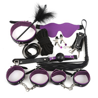 Ensemble de 10 menottes et accessoires de bondage en cuir érotique pour couples - Noir/Rouge - Adulte