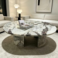 Table basse moderne de luxe en marbre Calacatta Viola avec socle design, ensemble de tables centrales pour chambre et salon