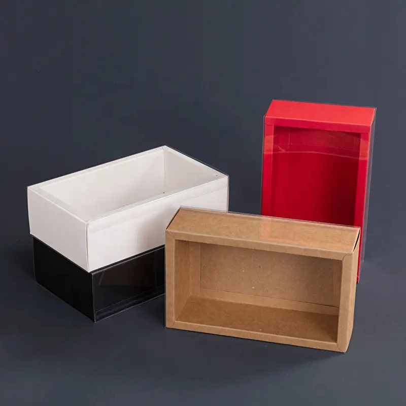 Benutzer definierte Klein unternehmen Verpackung Lieferungen Box Recycelt Braun Versand karton Kraft papier Verpackungs box mit klarem PVC-Fenster
