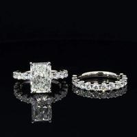 Anillo de Compromiso con Diamante Cultivado en Laboratorio, Corte Radiante, Certificado IGI, 1-4CT, Color D, VVS1-VVS2, Oro Sólido de 14K, con Piedras Laterales, Joyería de Boda