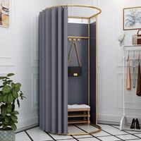 Cabine d'essayage portable ronde en acier inoxydable doré pour magasin de détail, changement de vêtements