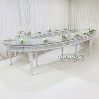 Table de salle à manger de luxe pour événements de mariage, moderne, en acier inoxydable, verre trempé, ovale, écologique, durable, mobilier d'hôtel, extérieur