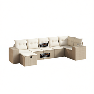 Ensemble de canapés de jardin en polyrotin beige avec rangement, mobilier d'extérieur haut de gamme, grand canapé modulaire pour terrasse - Product Image 1