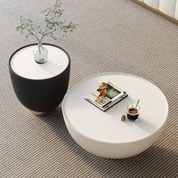 Ensemble de table basse de luxe en acier de style italien Moder Table basse ronde avec revêtement en cuir pour meubles de salon