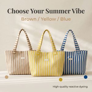 Custom Color Stripe Shopping <b>Tote</b> Bag Durable Fabric Shoulder Handbag for Camping Swimming <b>Travel</b> and Personalized Packaging - Product Image 1