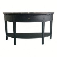 Table console de luxe en chêne rustique de forme ovale demi-lune Hamptons, unique pour la décoration de la maison, avec étagères et tiroirs FH1036