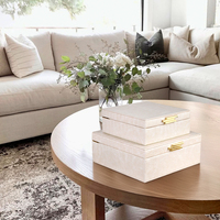 Boîtes décoratives carrées en cuir effet croco blanc crème, lot de 2, boîtes de rangement imbriquées pour la décoration et le rangement à la maison