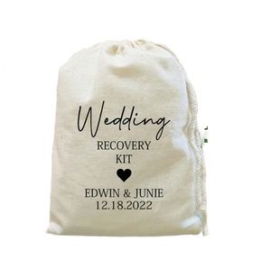 <b>Personalized</b> Silk Screen Printed Cotton Drawstring <b>Gift</b> <b>Bag</b> Custom Logo for Wedding Party Survival Kit Guest Hangover Packaging - Product Image 1