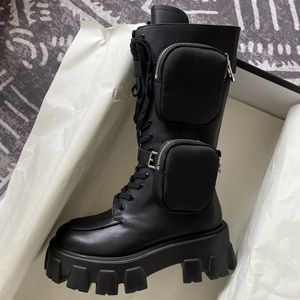 Stivali da Moto da <span class=keywords><strong>Donna</strong></span> di Alta Qualità in Vera Pelle con Tasca, Stivaletti da Cavaliere con Plateau, Lacci e Suola Spessa - Product Image 5