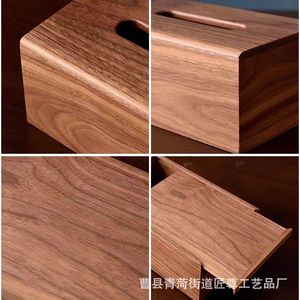 En stock : Boîte à mouchoirs de bureau en bois massif couleur noyer noir, boîte de rangement pour serviettes créative et luxueuse. - Product Image 5