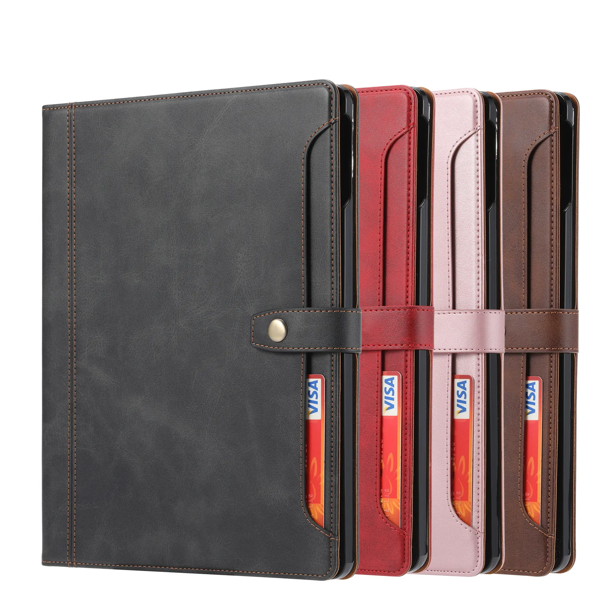 Protective Leather Smart Phone Case for 2024 iPad Pro 11'' with Pencil Holder Wallet Kickstand Foldable Case