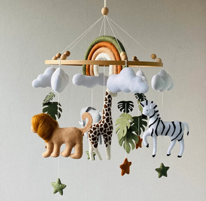 CE stile personalizzato fatto a mano safari animale leone giraffa elefante zebra in feltro bambino scuola materna culla mobile con arcobaleno - Product Image 4