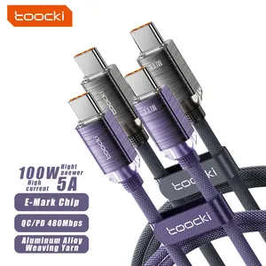 Toocki Best Selling 100w Crystal Aluminum Data Cable Customize C To C Fast Charging Cables For Mobile Phone