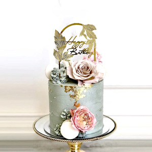 ที่เสียบเค้กอะคริลิค ลายใบไม้ ดีไซน์น้ำผึ้งและรสหวาน สำหรับตกแต่งเค้กสุขสันต์วันเกิด สีทอง สีเงิน สีโรสโกลด์ - Product Image 2