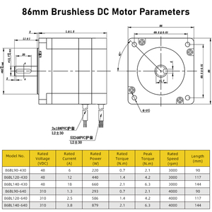 3상 86mm 사각형 BLDC 모터 48V 3000RPM 브러시리스 DC 모터 산업 자동화 AGV AMR CNC 및 섬유 기계용 - Product Image 3