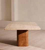 Meubles de salle à manger modernes en placage de ronce avec plateau en pierre de travertin naturel pour tables de salon