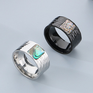 In Stock anelli da uomo coreani modello sorprendente anello In acciaio inossidabile creativo In Abalone guscio Beat goffrato anelli In acciaio al titanio - Product Image 3