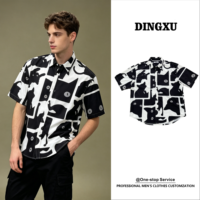 Chemise à imprimé animal pour homme, noir et blanc, silhouette abstraite, manches courtes, boutonnée, décontractée, été, plage, vacances
