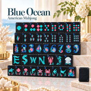 Jeu de tuiles de mahjong élégant en acrylique noir de 160 pièces, motif esthétique Coquillage Océan Bleu et Herbe de mer, pour maison de plage et vacances - Product Image 2