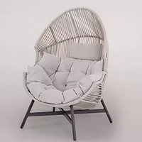 Sofá individual de ratán PE para exteriores, silla de huevo con marco de metal de mimbre PE, silla de salón con soporte para jardín y terraza