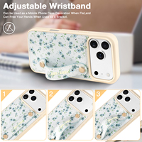 Coques de téléphone portable personnalisées pour iPhone 16, en cuir microfibre durable, motif floral, sangle de poignet réglable, étanche, antichoc