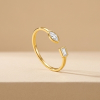 Bague de fiançailles tendance en argent sterling 925 plaqué or, zircon baguette superposé, cadeau de fête pour femme, fournisseur en gros de bijoux fins