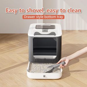 Bac à litière pour chats entièrement fermé, grand format, en acier inoxydable, avec tiroir, toilette pour chats, bac à litière pour chats en acier inoxydable de grande taille - Product Image 5