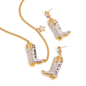 Conjunto de Collar y Pendientes de Bota Vaquera Yueli, Acero Inoxidable, Dorado y Plateado, Joyería para Fiesta, Accesorio de Moda - Product Image 5