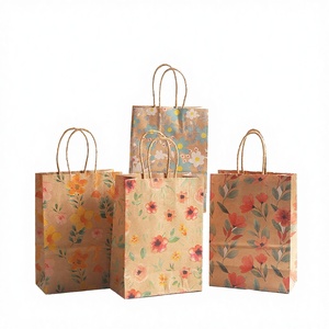 Bolsas de Papel Kraft Desechables para Souvenirs con Diseños Florales y Asa Larga para Ropa y Empaque de Regalos - Product Image 3