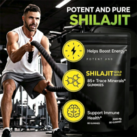 Gummies de Shilajit et Ashwagandha de l'Himalaya Pur pour Adultes, pour le Soutien Immunitaire et l'Énergie