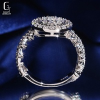Anillo Halo con Moissanita Baguette de Esfera Redonda, Plata de Ley S925, Pasa el Test de Diamantes, Certificado GRA, para Hombre y Mujer