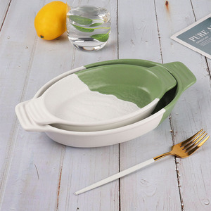 En gros En Vrac Vert Porcelaine Décorative Gratins En Céramique Cuisson Casseroles avec Poignées - Product Image 4