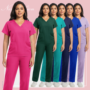 Female Scrub Suit Set Solid Color Moisture Wicking Hospital Uniform Women's Workwear Split Design - Product Image 1