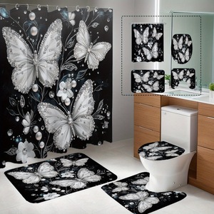 Black Diamond Butterfly Scene Polyester Shower <b>Curtain</b> <b>Bathroom</b> <b>Curtain</b> Digital Print Custom Print Waterproof Bulk Wholesale - Product Image 1
