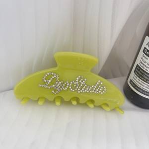 Clip de tiburón de acetato personalizable YuXi, accesorios para el cabello con letras grandes con diamantes de imitación, pinza de pelo de garra de uso diario para mujer - Product Image 5