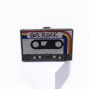 Women's Party <b>Clutch</b> Purse Fancy Cassette Tape Inspired Square Case Rhinestone Diamond Glitter Bling for <b>Wedding</b> Evening - Product Image 6