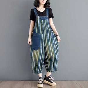 Real-shot 2025 Spring-size Splicing Denim Multi-pocket Contrast-color Three-quarter-length Streetwear <strong>Dungarees</strong> <strong>Women</strong> - Product Image 3