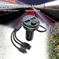 Allume-cigare G45 pour voiture avec émetteur FM, USB-C, appel mains libres, lecteur MP3 sans fil, lumière ambiante colorée