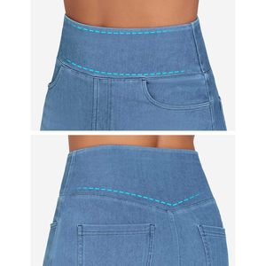 Jupe mi-longue en jean extensible à taille haute pour femme FOXA avec fente avant et poches, silhouette crayon - Product Image 4