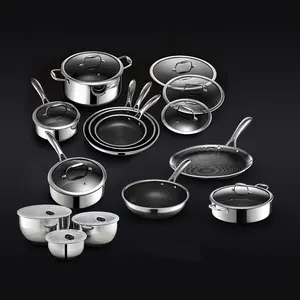 20個のHexCladハイブリッド調理器具セット (蓋付き) ステンレス鋼中華鍋キッチン用品3層ステンレス鋼ハニカム