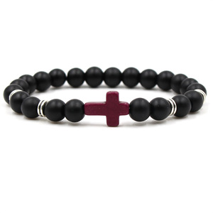 Charm Stone Bracelet Cross Black Beaded Bracelets Handmade Men Women Prayer Fitness <strong>Chain</strong> Couple Jewelry Gift - Product Image 4