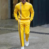 Ensemble de survêtement décontracté pour homme, imprimé, demi-zip, manches longues, pantalon long, deux pièces, vente en gros