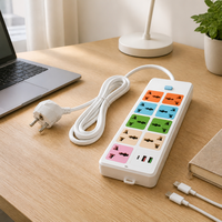 Regleta Universal IP44 de Latón de 10A con Carga Rápida USB Tipo-C PD, 6 Enchufes Multistándar, Protector contra Sobretensiones, Cable de Extensión para Viajes