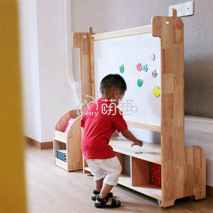 Cavalletto Artistico in Legno a Doppia Faccia con Tema Dinosauro e Armadietto Portaoggetti, Mobili <span class=keywords><strong>Montessori</strong></span> per Bambini con Lavagna - Product Image 3