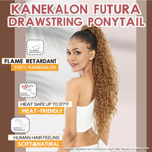Julianna Futura Fibre Private Label Afro Kinky Water Wave Curly Synthetic Drawstring Ponytail Extension de cheveux pour femmes noires - Product Image 2