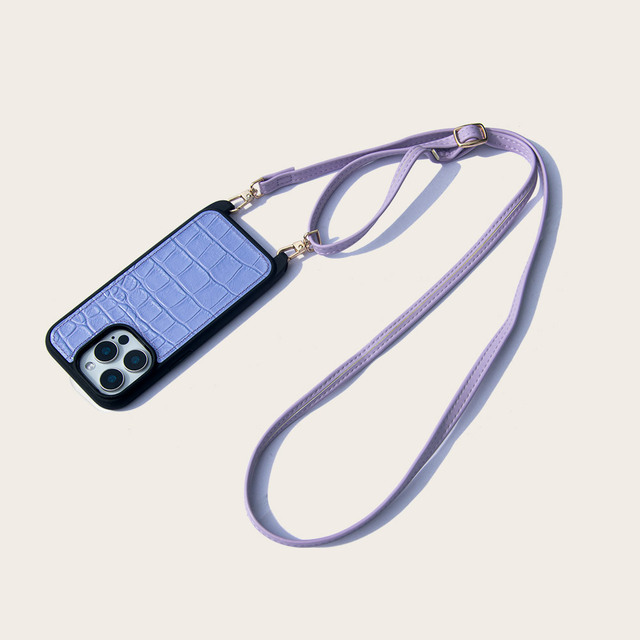 Fashion Wholesale Custom Design Luxury Croco Leather Lanyard Crossbody for Compatible Shockproof Card Holder Phone Case Strap
