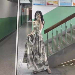 Traditional Chinese Style Women's Dress Ink Painting Design Backless Waist Cinching Party Wear 2025 New Style - Product Image 3