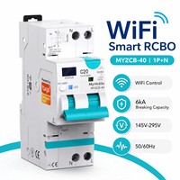 Disjoncteur intelligent WiFi Tuya MythEle 1P+N 40A avec protection contre les surtensions et les sous-tensions 6kA, moniteur d'énergie intelligent