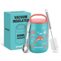 Everich - Thermos alimentaire en acier inoxydable à double isolation sous vide avec cuillère pliable et brosse de nettoyage pour les repas et les collations des enfants à l'école